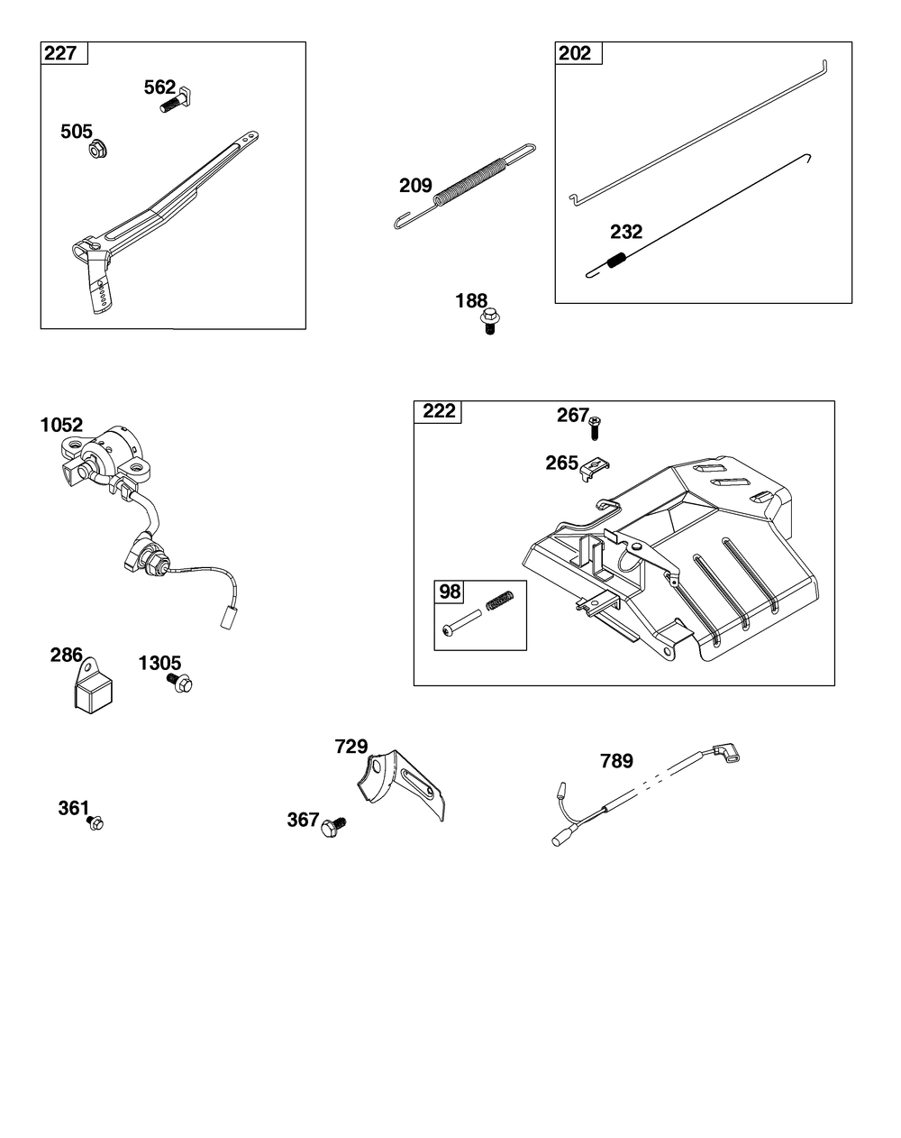 Controls Group Diagram and Parts List for 25T235-0349-G1 200000 - 399999 Briggs and Stratton Engine